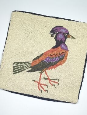 PEKING HANDICRAFT Wool Hand Hooked Decorative Bird 18" Pillow Cover